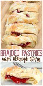 Braided Pastries with Almond Glaze - picture of whole pastry and a slice