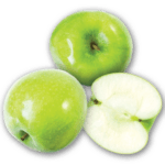 Apple pastry flavor icon - two whole green apples and one half apple