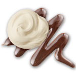 Bavarian Crème pastry flavor icon - dollop of cream with a chocolate drizzle.