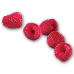 Raspberry pastry flavor icon - five red raspberries