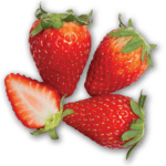 Strawberry & Cream Cheese Pastry flavor icon - three whole strawberries and one half strawberry