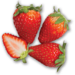 Strawberry & Cream Cheese Pastry flavor icon - three whole strawberries and one half strawberry