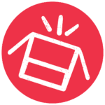 Fundraising Step 4: Pick Up and Deliver. White image of a box on a red circle background.