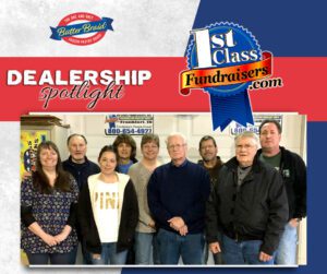 1st Class Fundraisers family - Dealership Spotlight with company logo