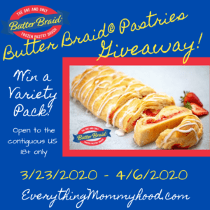 Picture of Strawberry Pastry with Butter Braid Pastry logo. Text with (Closed) giveaway information surrounds it.