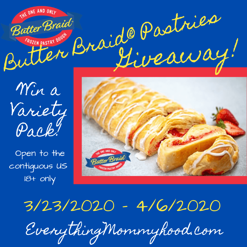 Picture of Strawberry Pastry with Butter Braid Pastry logo. Text with (Closed) giveaway information surrounds it.