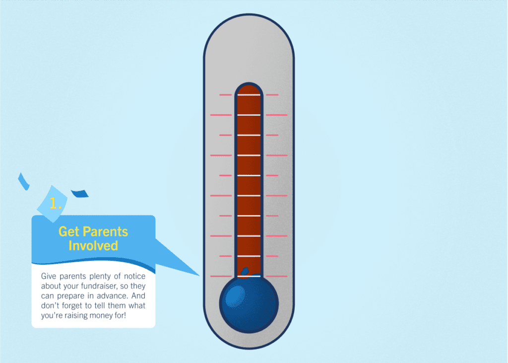 How to Increase Seller Participation infographic - thermometer with step 1: get parents involved