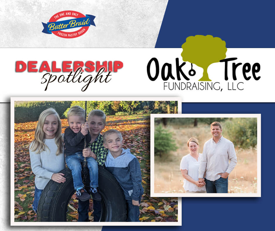 Oak Tree Fundraising family, owners with their kids. Dealership Spotlight with company logo