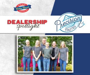 Precision Pastry - photo of the owners and family on the Dealership Spotlight layout with the dealership's logo