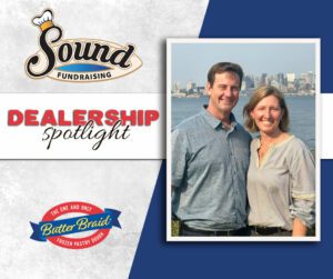 Sound Fundraising - photo of the owners on the Dealership Spotlight layout with the dealership's logo
