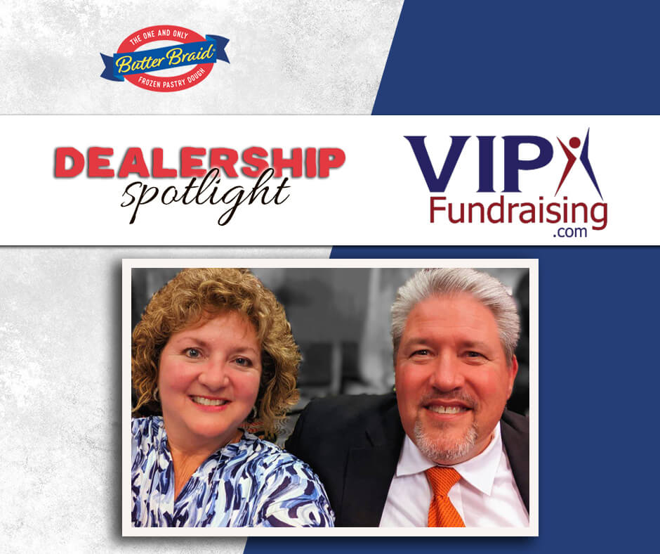VIP Fundraising - photo of the owners on the Dealership Spotlight layout with the dealership's logo