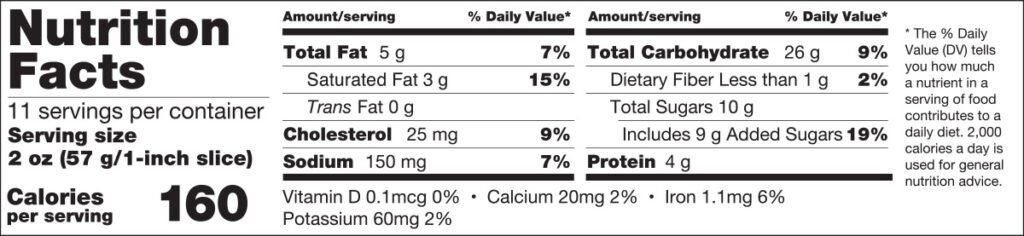 Chocolate Braided Pastry Nutrition Facts Panel