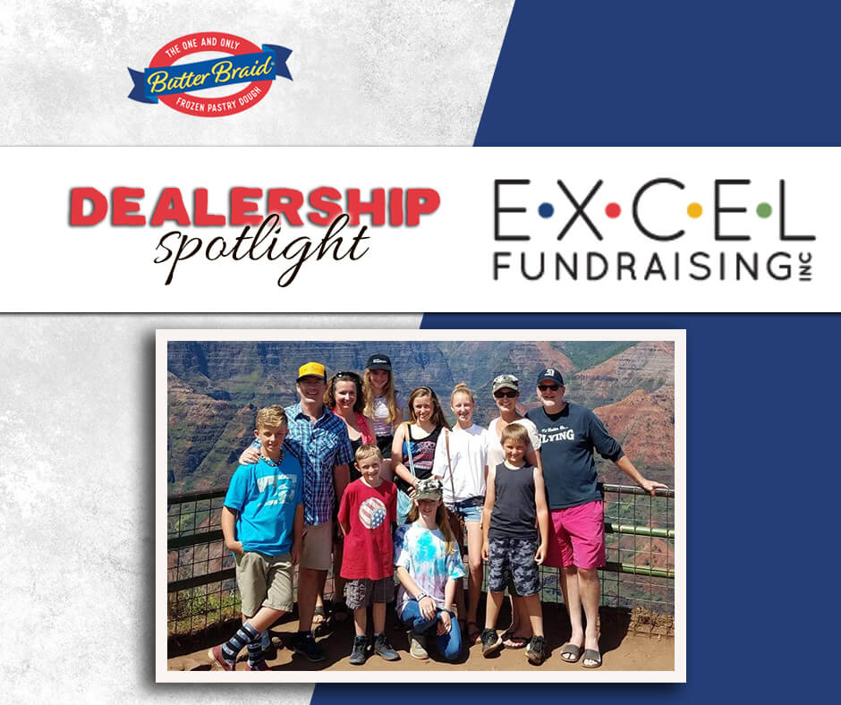 Excel Fundraising - photo of the owners and their families on the Dealership Spotlight layout with the dealership's logo
