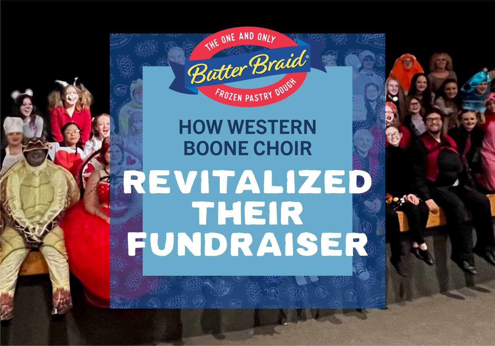 How Western Boone Choir Revitalized Their Fundraiser - The background image is a cast photo of Western Boone Choir's performance of Alice in Wonderland.