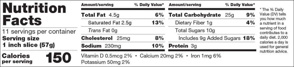 Apple Butter Braid® Pastry Nutrition Facts Panel