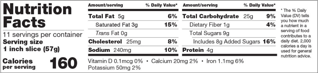 Blueberry Cream Cheese Butter Braid® Pastry Nutrition Facts Panel